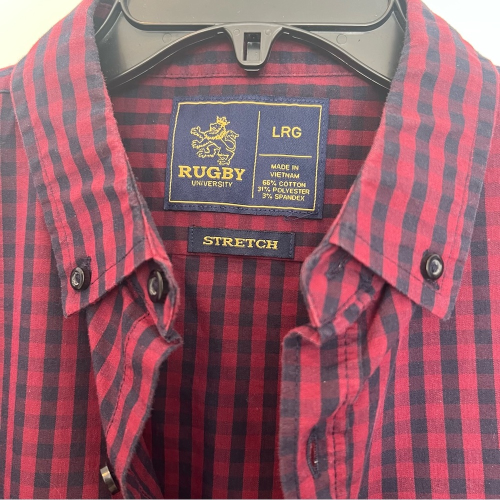 Rugby University Men's Red & Navy Stretch Button-Down Shirt